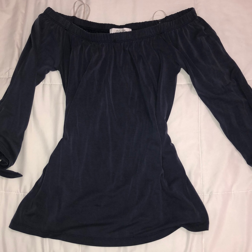 Blue off the shoulder flowy top